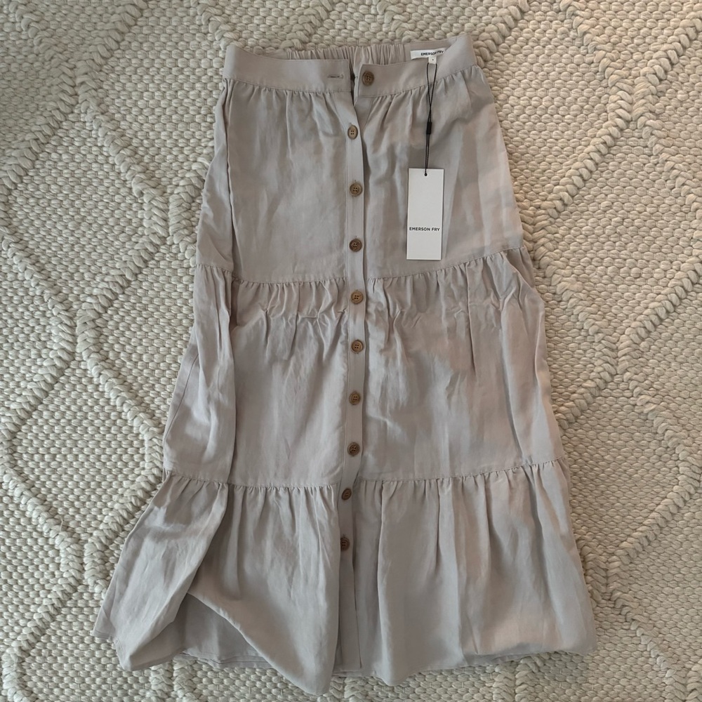 Emerson Fry Tiered Midi Skirt in Light Taupe